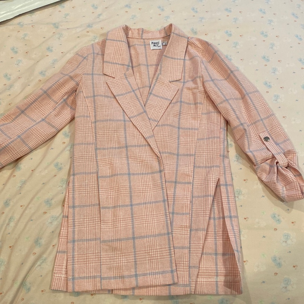 Pink plaid blazer